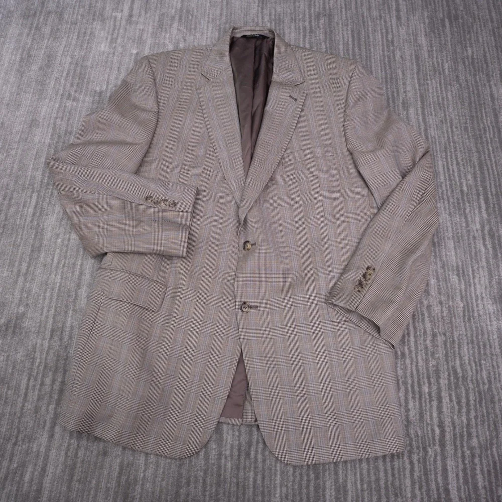 Jos. A. Bank Sport Coat Mens 48L Brown Glen Plaid Excellent 100% Wool Blazer